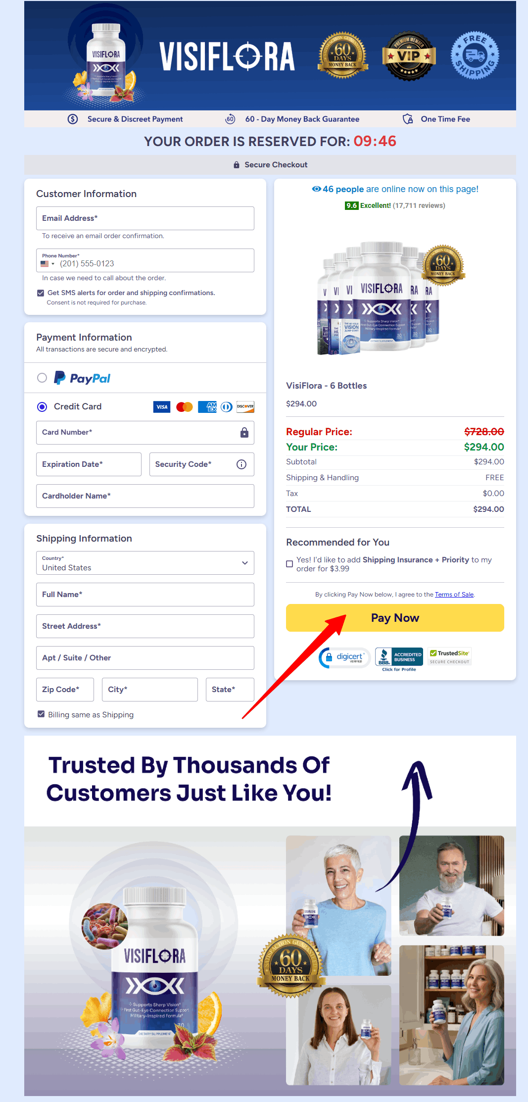 visiflora checkout page